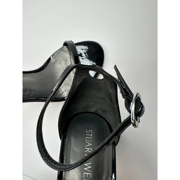 Stuart Weitzman $475 Nudistsong Strap Sandal 100mm Black Patent Leather Size 6 - Picture 11 of 14
